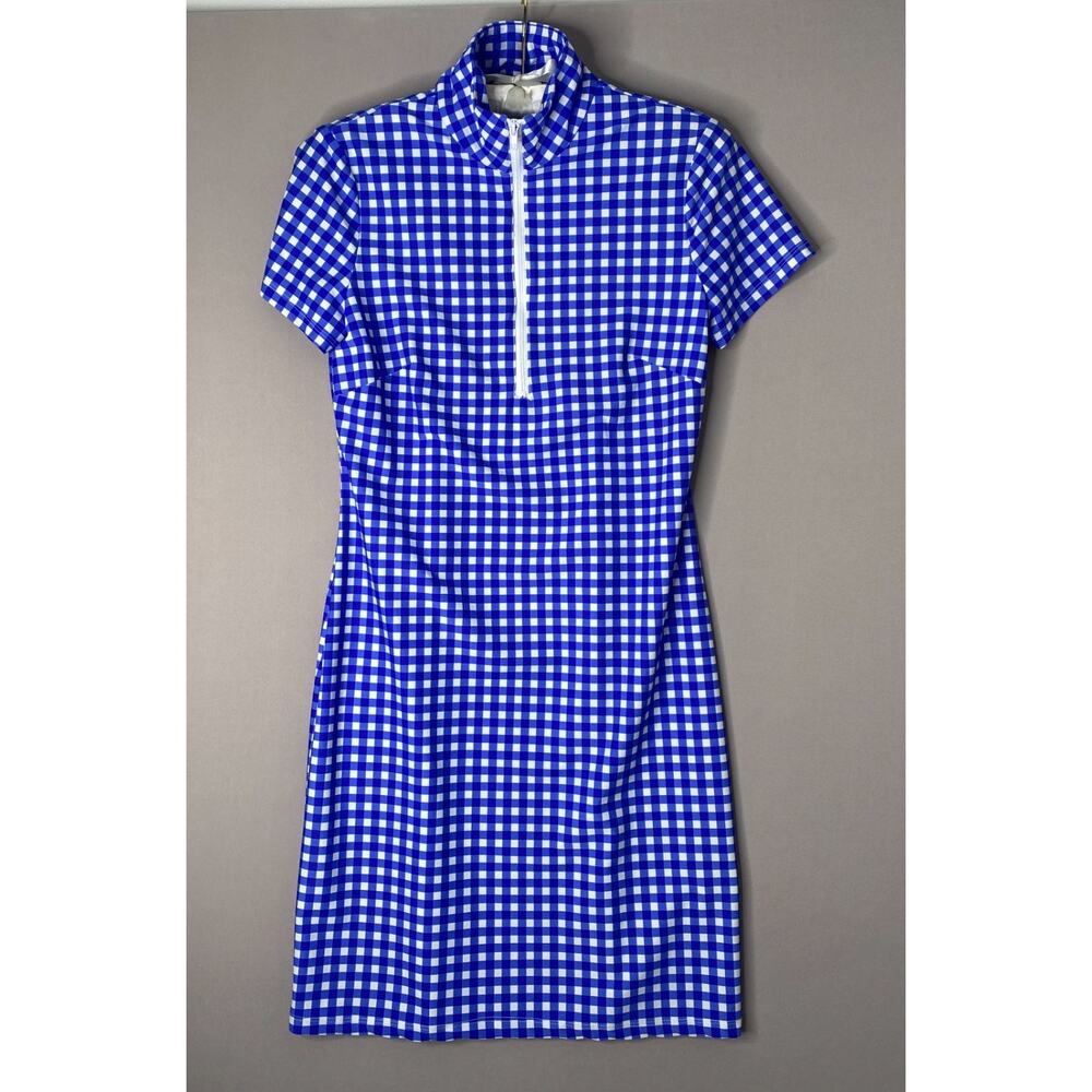 Jude Connally Alexia Mock Neck Dress in Blue/White Check Women's XS